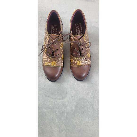 L'ARTISTE SPRING STEP OXFORD Lace Up EUR 41 Brown leather Floral Heel Shoes Zip - Picture 4 of 11